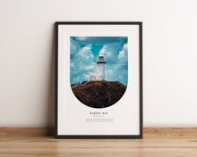Load image into Gallery viewer, Byron Bay poster featuring light house and location coordinates
