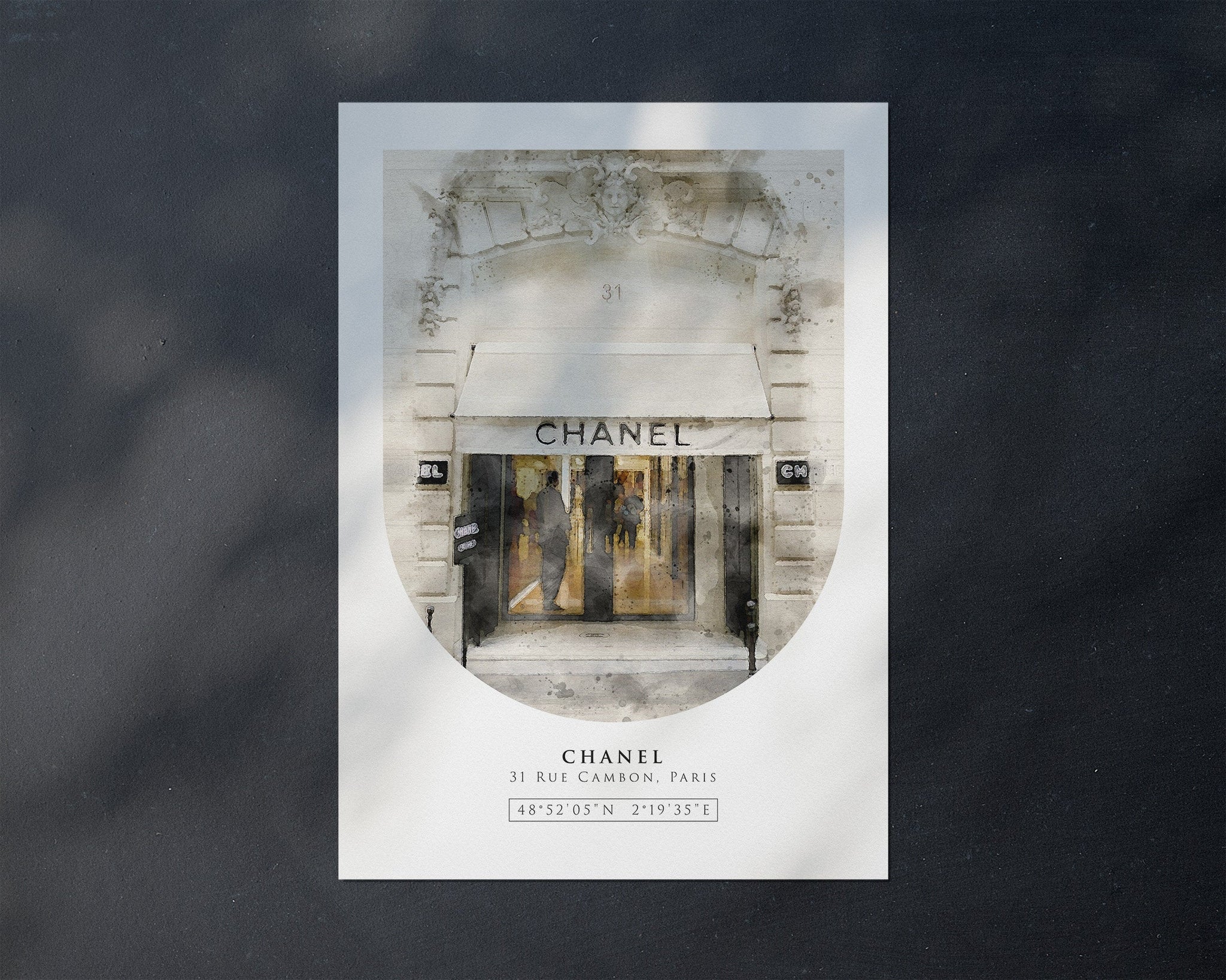 31 Rue Cambon Watercolor Print  Chanel Paris Location Coordinates