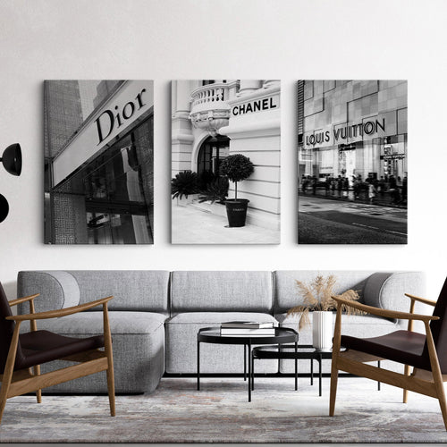 A set of 3 black and white fashion canvas prints