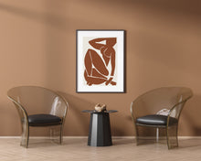 Load image into Gallery viewer, filled line art featuring nude woman illustration in brown
