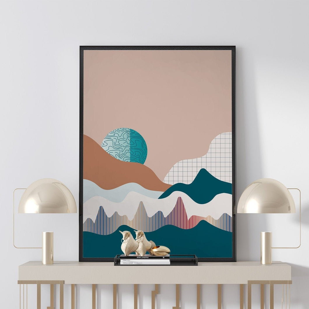 Pink and green mid century poster