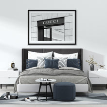 Load image into Gallery viewer, Black and white photographic print featuring a Gucci sign
