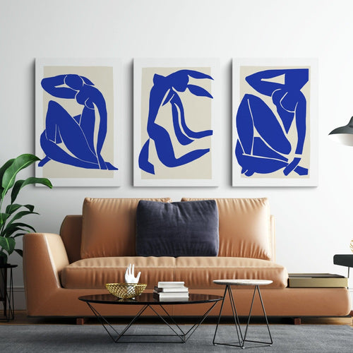 Modern living room decor with Matisse Blue Nude prints