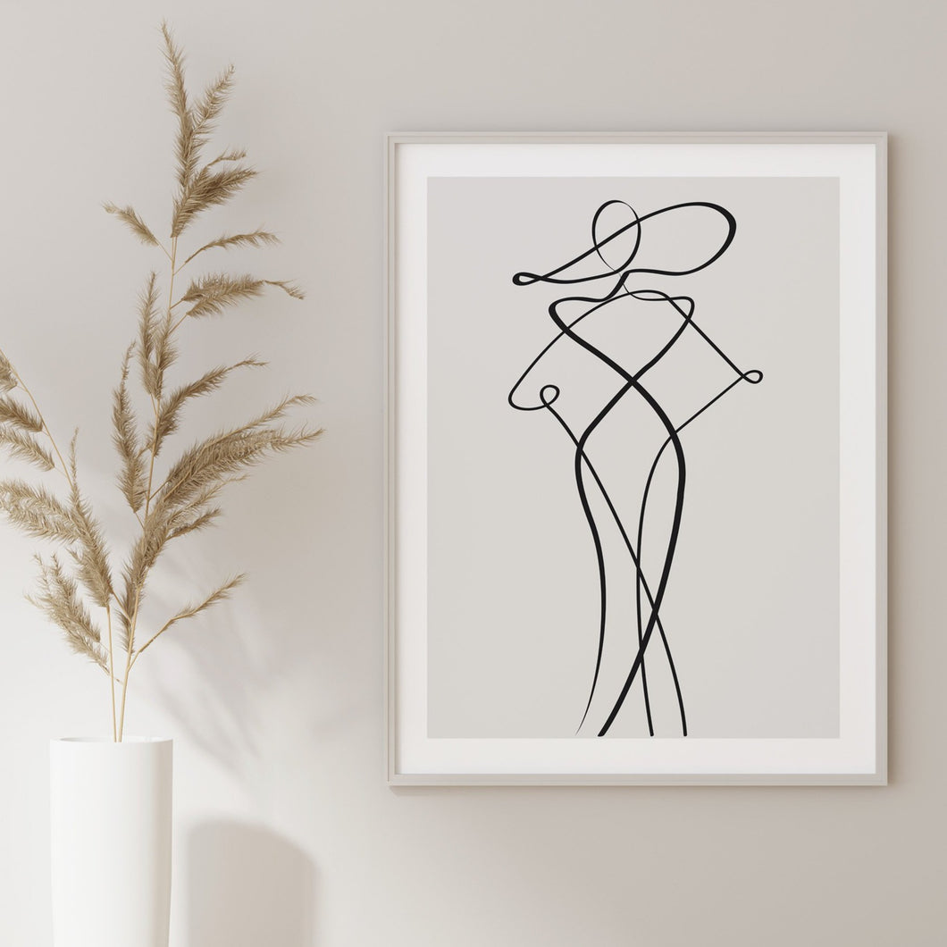 Woman with hat line art print