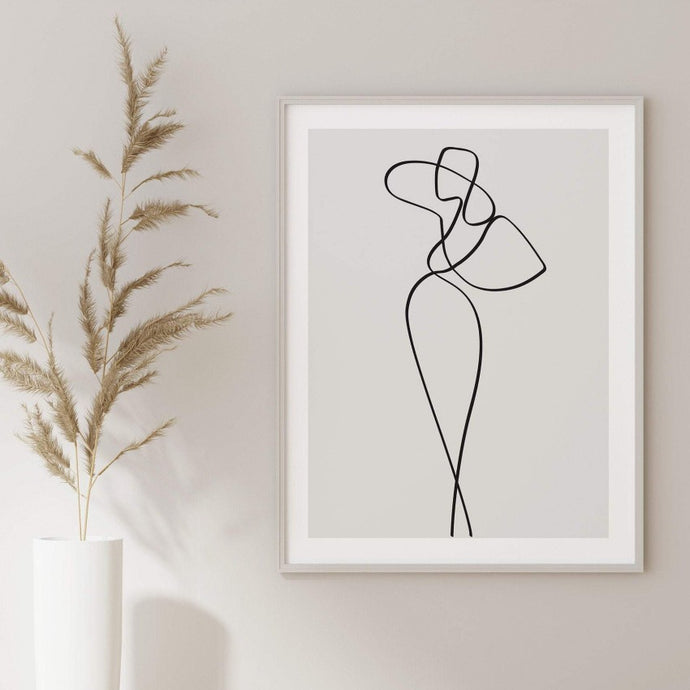 Minimalist line art poster with fashionable woman