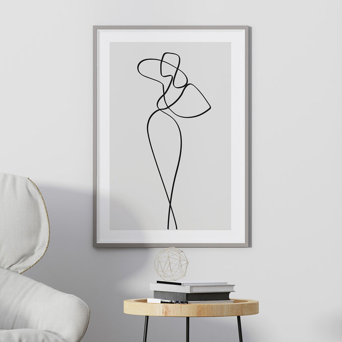 Minimalist art print featuring line art female silhouette